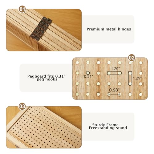 Pegboard Display, 5.6Ft Wooden Room Divider Folding Privacy Screens Portable Freestanding Wall Organizer for Retail Craft Art Display Board (4panels