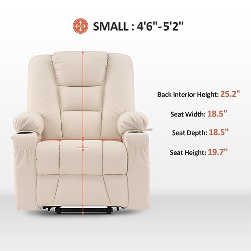 MCombo Small Power Lift Recliner Chair with Massage and Heat for Petite People, Cup Holders, USB Ports, Side Pockets, Faux Leather 7569 (Small