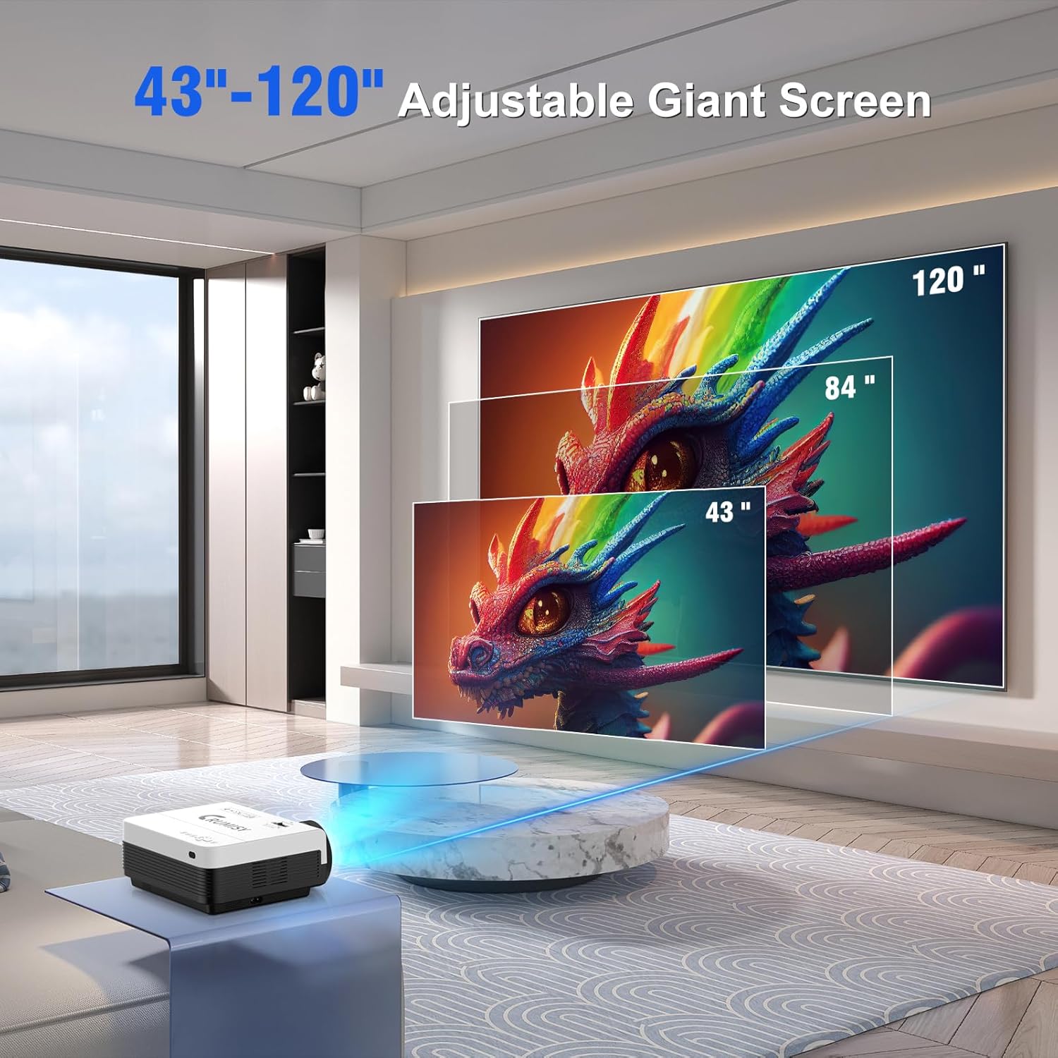 Projector,Portable Projector,Projector with Wifi and Bluetooth,Outdoor Movie Projector 1080P,Wifi Projector Compatible with HDMI, USB, AV