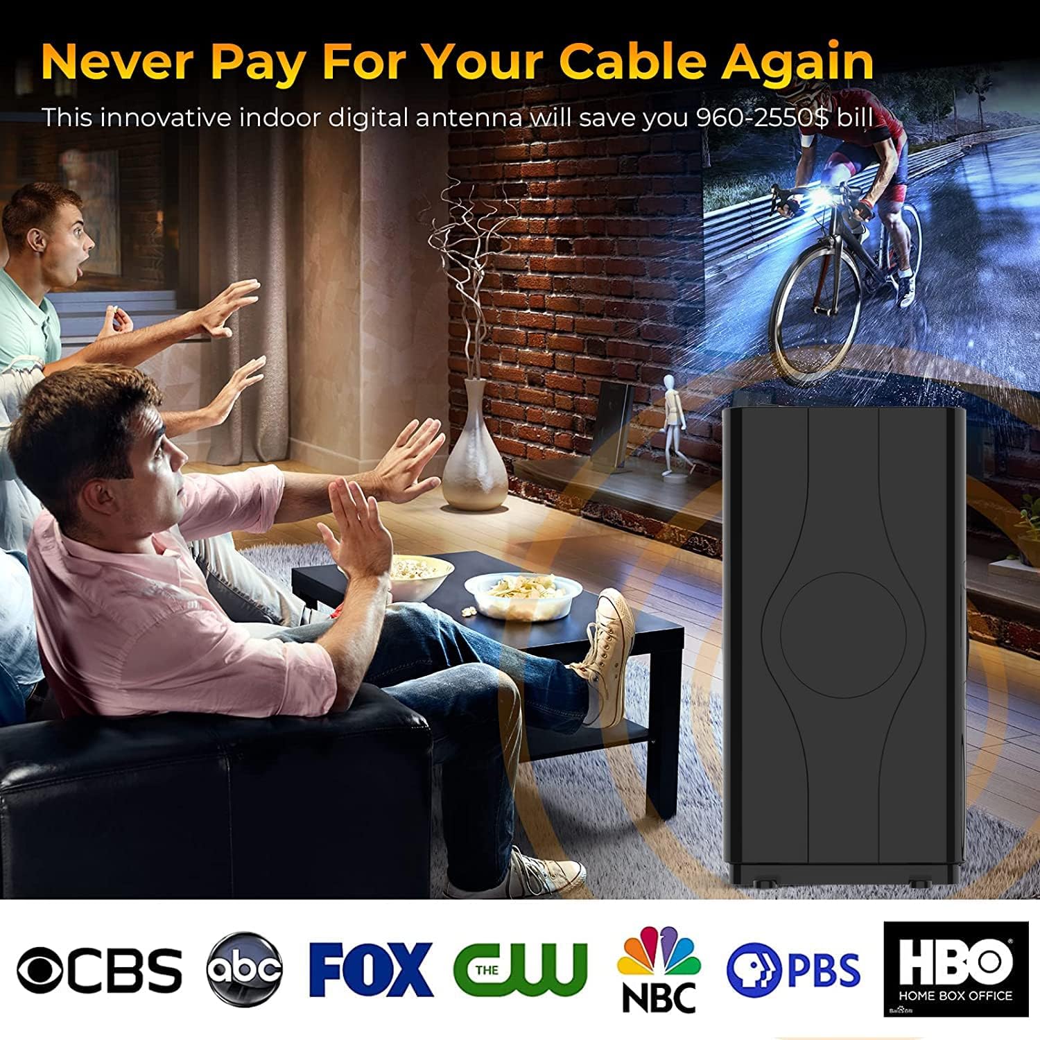 TV Antenna- Amplified HD Digital Indoor HDTV Antenna Long 400+ Miles Range 360&deg