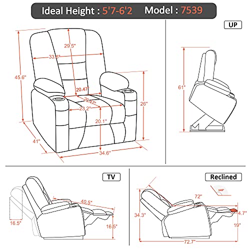 MCombo Small Power Lift Recliner Chair with Massage and Heat for Petite People, Cup Holders, USB Ports, Side Pockets, Faux Leather 7569 (Small