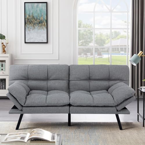 MUUEGM Memory Foam Futon Sofa Bed, Futon with Adjustable Backrests Armrests and Convertible, Modern Design Futon Couch for Living Room, Apartment