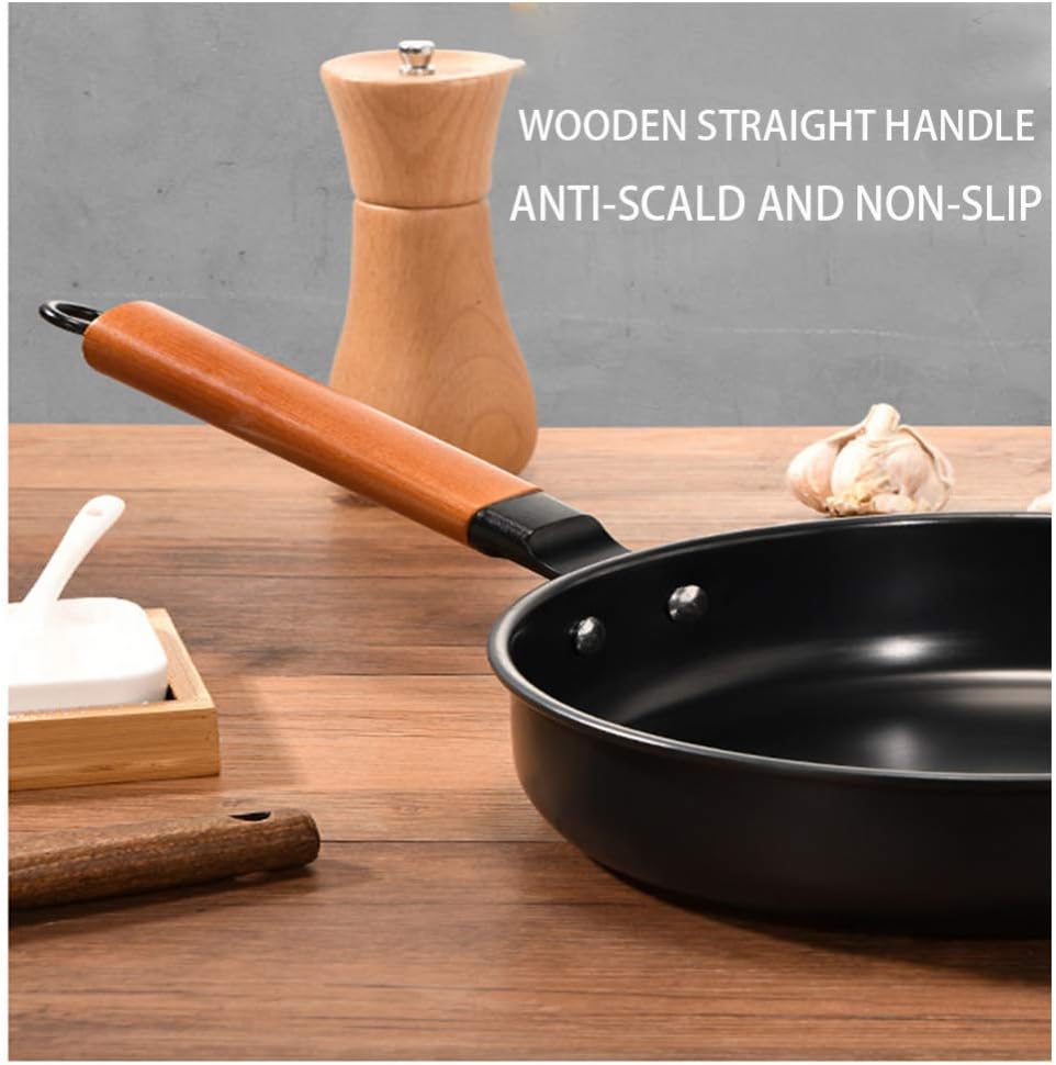 Pans,Frying Pan,Cookware,Uncoated fine Iron Frying pan nonstick Mini Frying pan with Sturdy Wooden Handle, Suitable for All Gas
