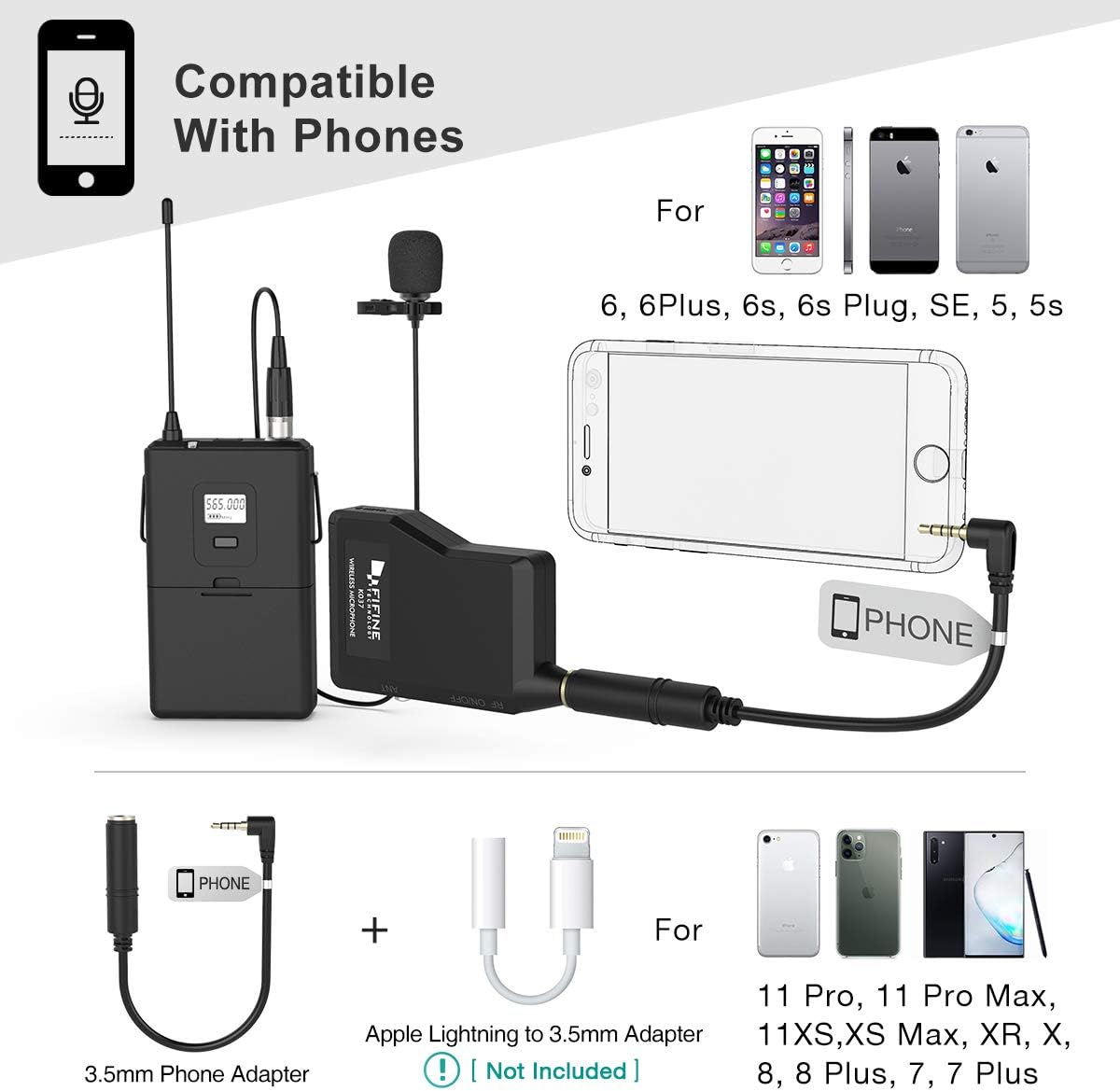 FIFINE Wireless Microphone System, Wireless Microphone Set with Headset and Lavalier Lapel Mics, Beltpack Transmitter and Receiver,Ideal for Teaching