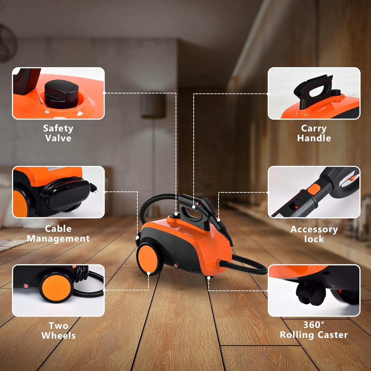 ARLIME Multi-Purpose Steam Cleaner with 19 Accessories, Household Rolling Steamer Cleaning Mop for Carpet, Cars