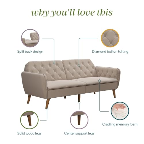 Novogratz Tallulah Memory Foam Futon, Convertible Couch, Camel Faux Leather