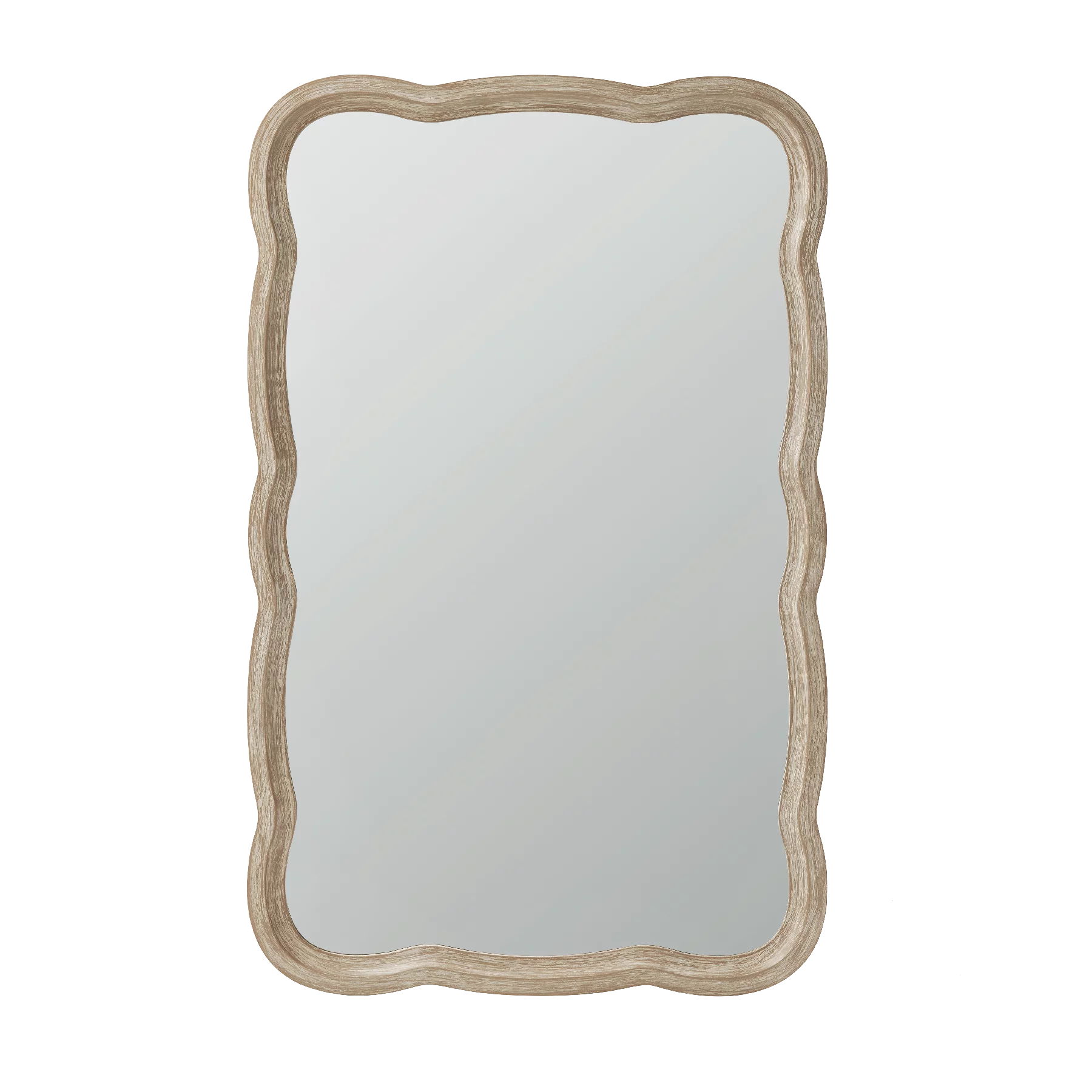 COZAYH Curved Wood Frame Accent Mirror, Farmhouse French Country Decorative Wall Mirror, Rectangle 23.5" L x 38" W, Natural