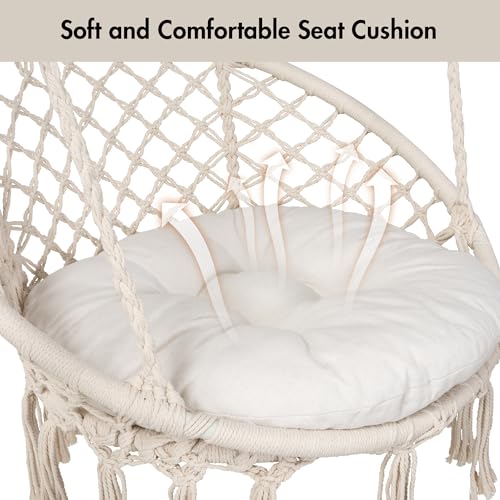 ANOW Macrame Hammock Chair with Stand for Outside, Heavy Duty Hanging Chair Stand with Swing Chair, Includes Seat Cushion, Max 400 Lbs, Natural
