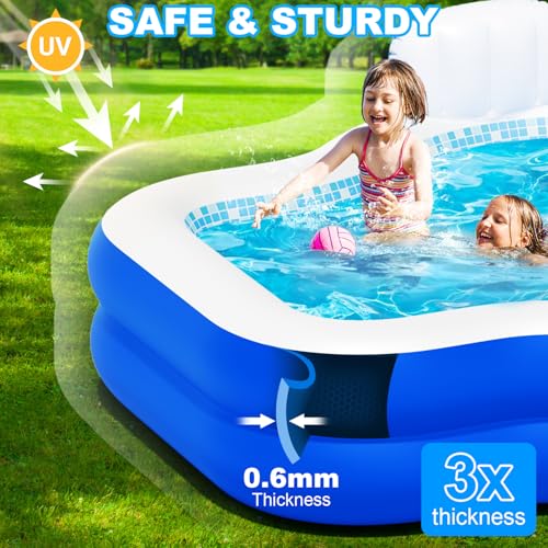 Large Inflatable Swimming Pool for Kids Adults, 121" X 90" X 22" Oversized Thickened Kiddie Pools Family Blow-Up Pool with Pump Seat