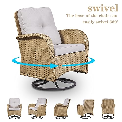 Patio Wicker Chairs Swivel Rocker - Outdoor Swivel Rocking Chairs Set of 2 with Rattan Side Table