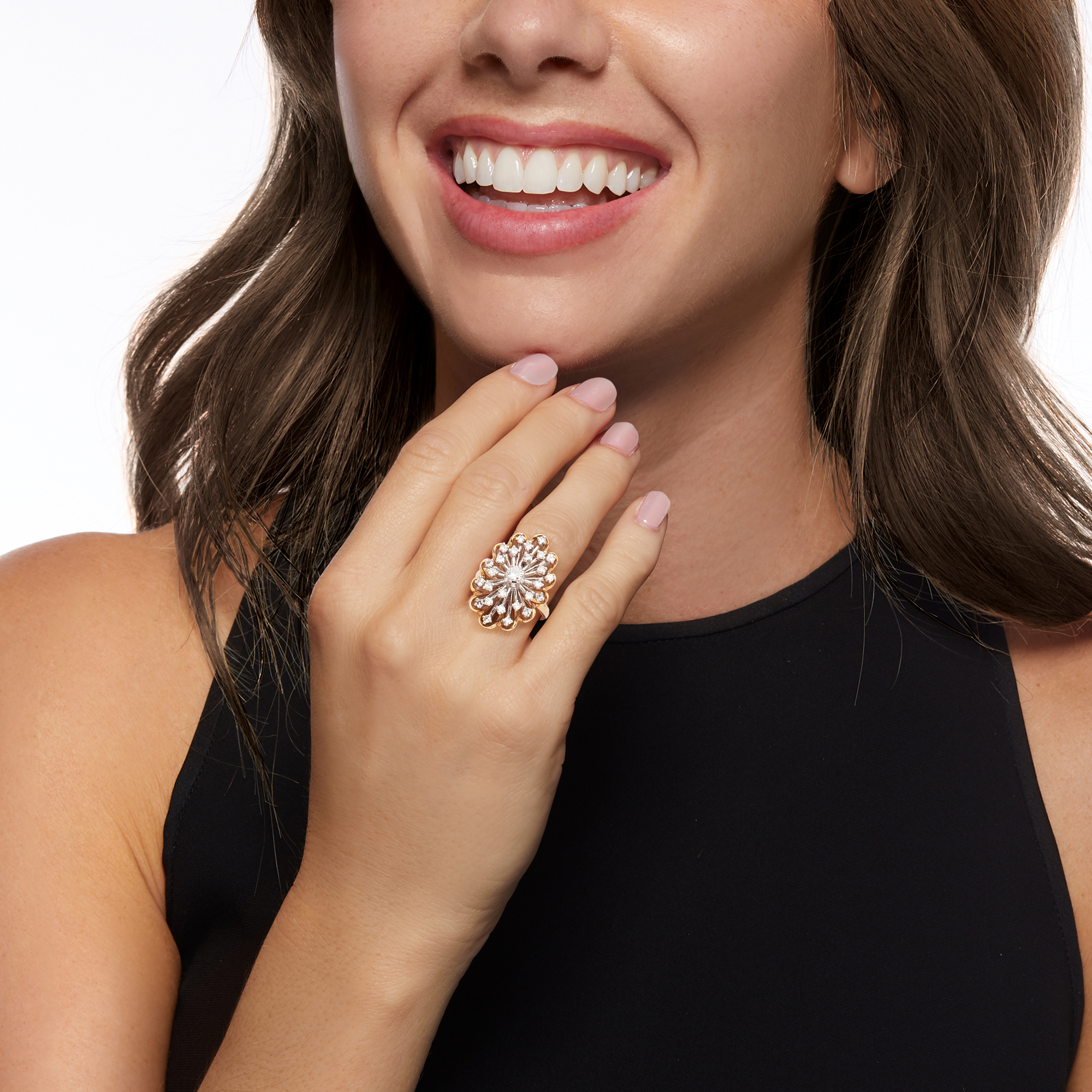 Pre-Owned Ross-Simons C. 1970 Vintage 1.00 ct. t.w. Diamond Cocktail Ring in 14kt 2-Tone Gold, Women's, Adult, (Good)