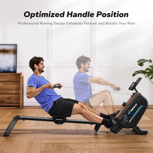 MERACH Rowing Machines for Home, Powerful Electromagnetic Row Machine with 51.2" Extended Rail, 16-Level Handle Resistance Adjustment Rower