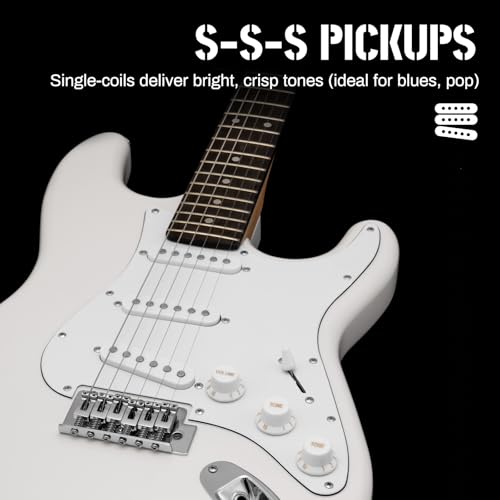 AODSK Electric Guitar with Amp Beginner Kit 39 Inch Solid Body Full Size,All Accessories,Digital Tuner,Six Strings,Four Picks,Tremolo Bar,Strap