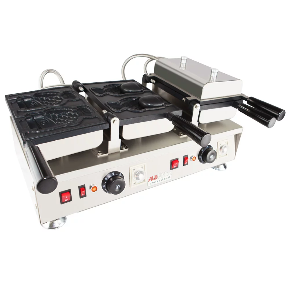 ALDKitchen Taiyaki Maker | Fish Waffle Iron | Stainless Steel Taiyaki Machine with Cast Iron Pan | 4 Open-Mouth Fish Waffles | 110V