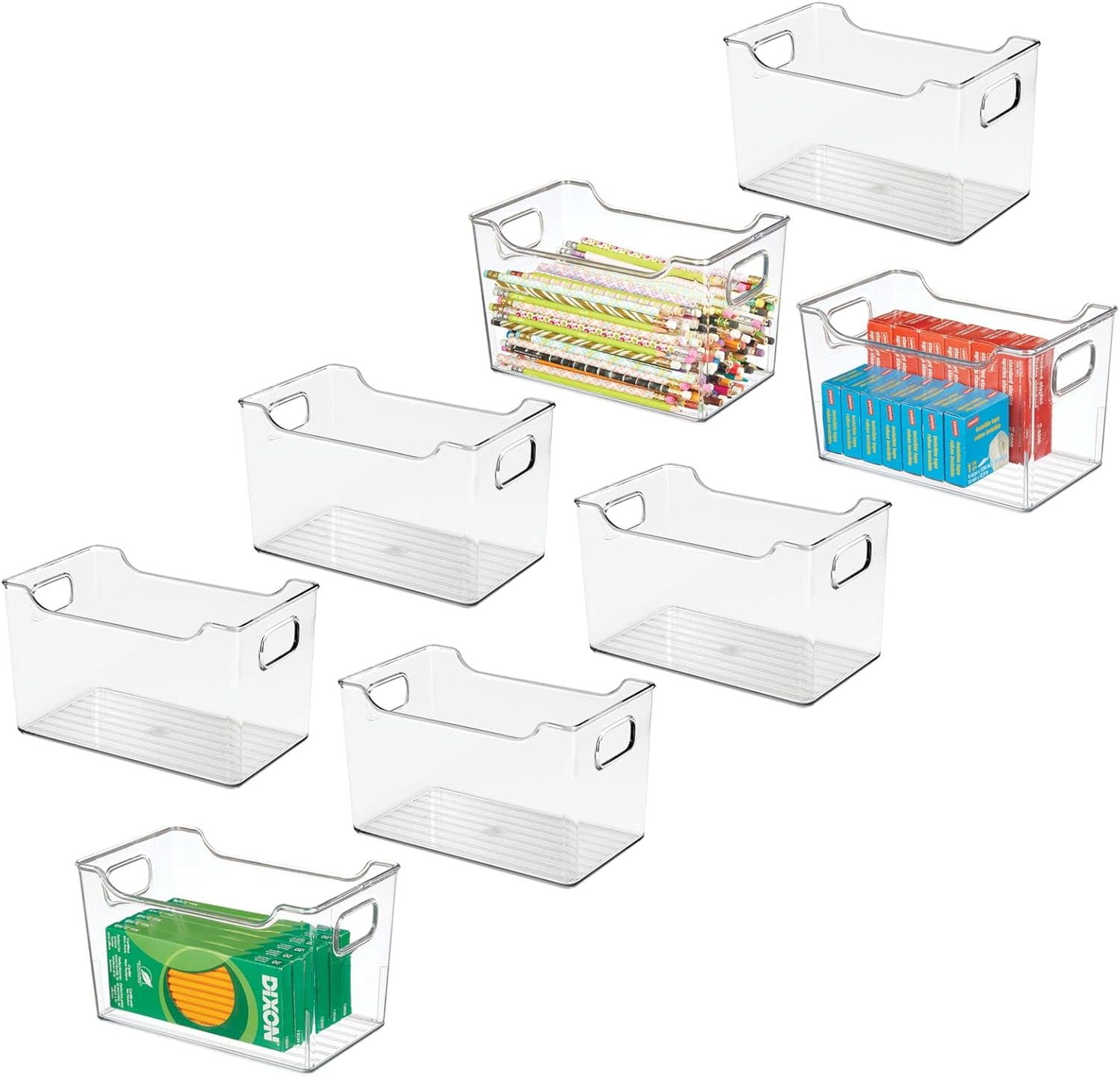 mDesign Plastic Rectangular Stackable Long Storage Container, Side Dip Organizer Bin w/Handles for Office, Filing Cabinet, Shelf, Desk