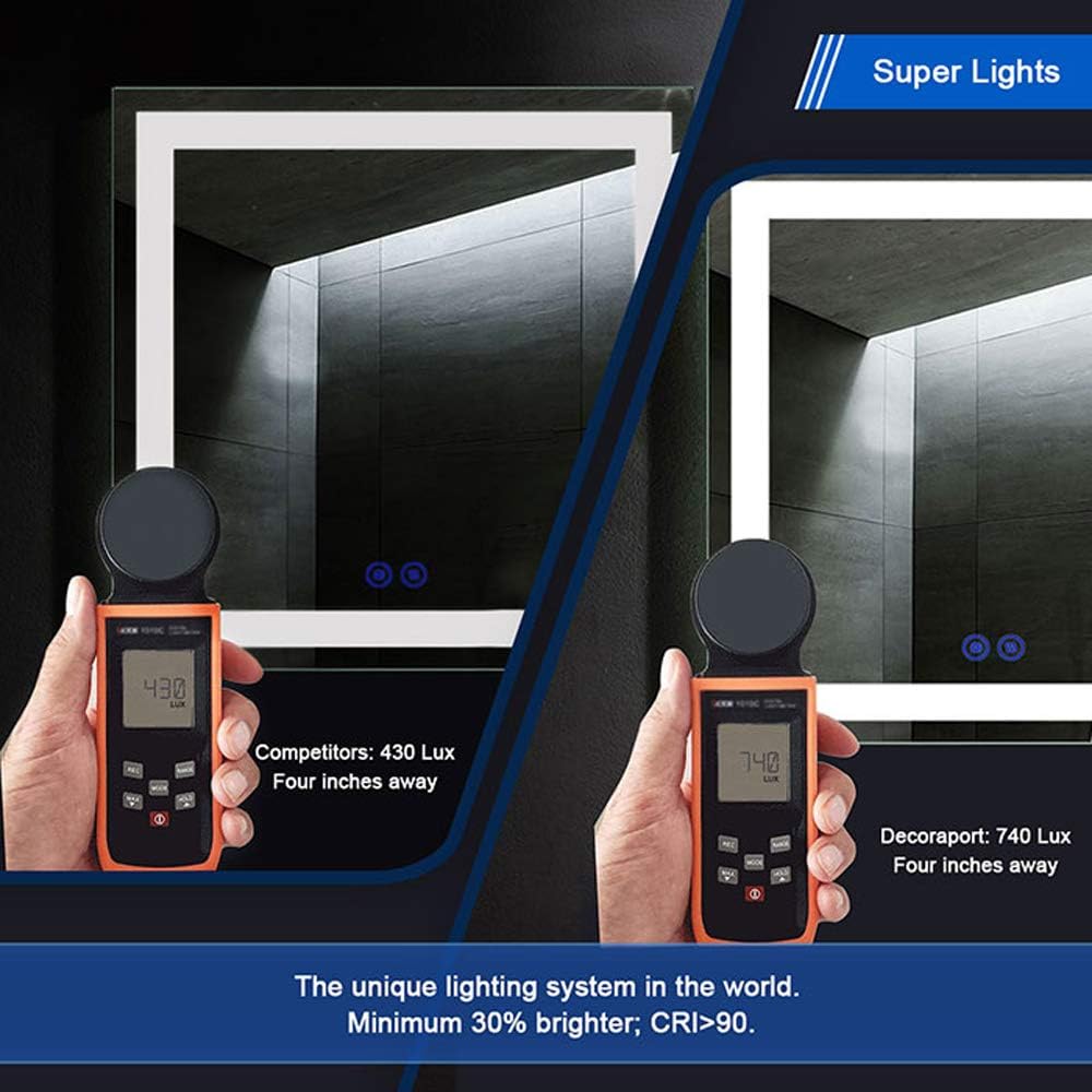 Dimmable LED Bathroom Mirror with Anti-Fog Function, 36x28 in Vertical & Horizontal Mount Illuminated Mirror with Touch Button, CRI>90