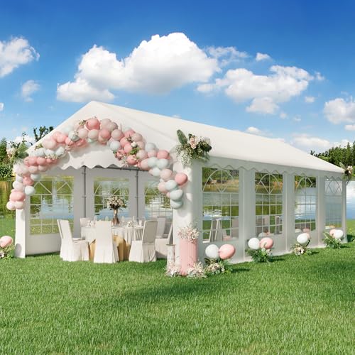 EROMMY 20x50FT White Party Tent, Heavy Duty Outdoor Event Canopy with Removable Sidewalls, Roll-Up Doors and Storage Bags