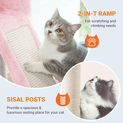 Allewie 81 Inches Tall Cat Tree/Multi-Level Large Climbing Tree House and Towers for Big Feline/Condo and Hammock/Scratching Post/Wide Base/Dark Grey