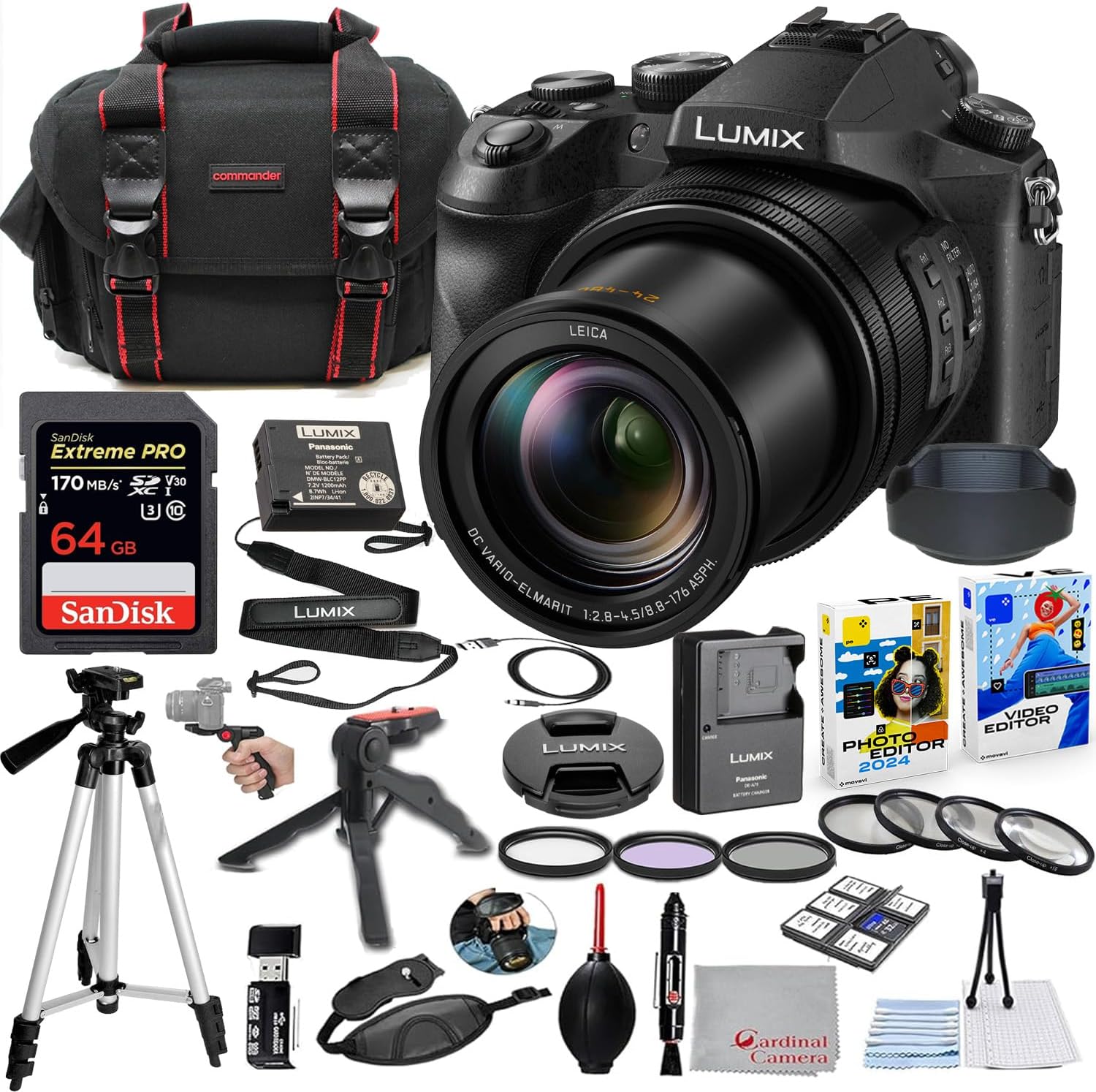 Panasonic Lumix DMC-FZ2500 Digital Camera Bundle (DMC-FZ2500) + Accessory Package Including 64GB Extreme Pro Memory, Filters, Marco Close-Ups