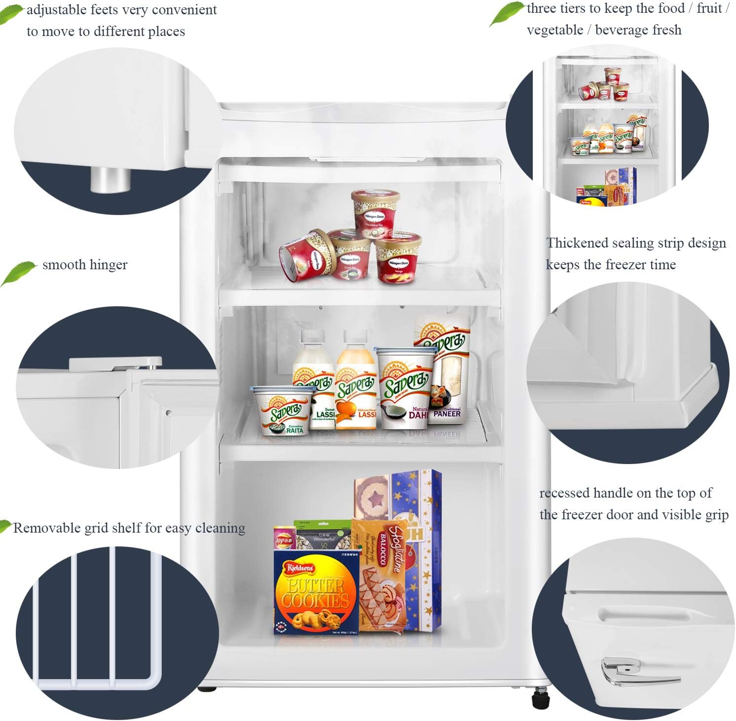 R.W.FLAME 2.3 Cu.ft Mini Upright Freezer Compact Freezer - Small Freezer Single Door, Small Freezer for Bedroom/Dorm/Home/Office, White