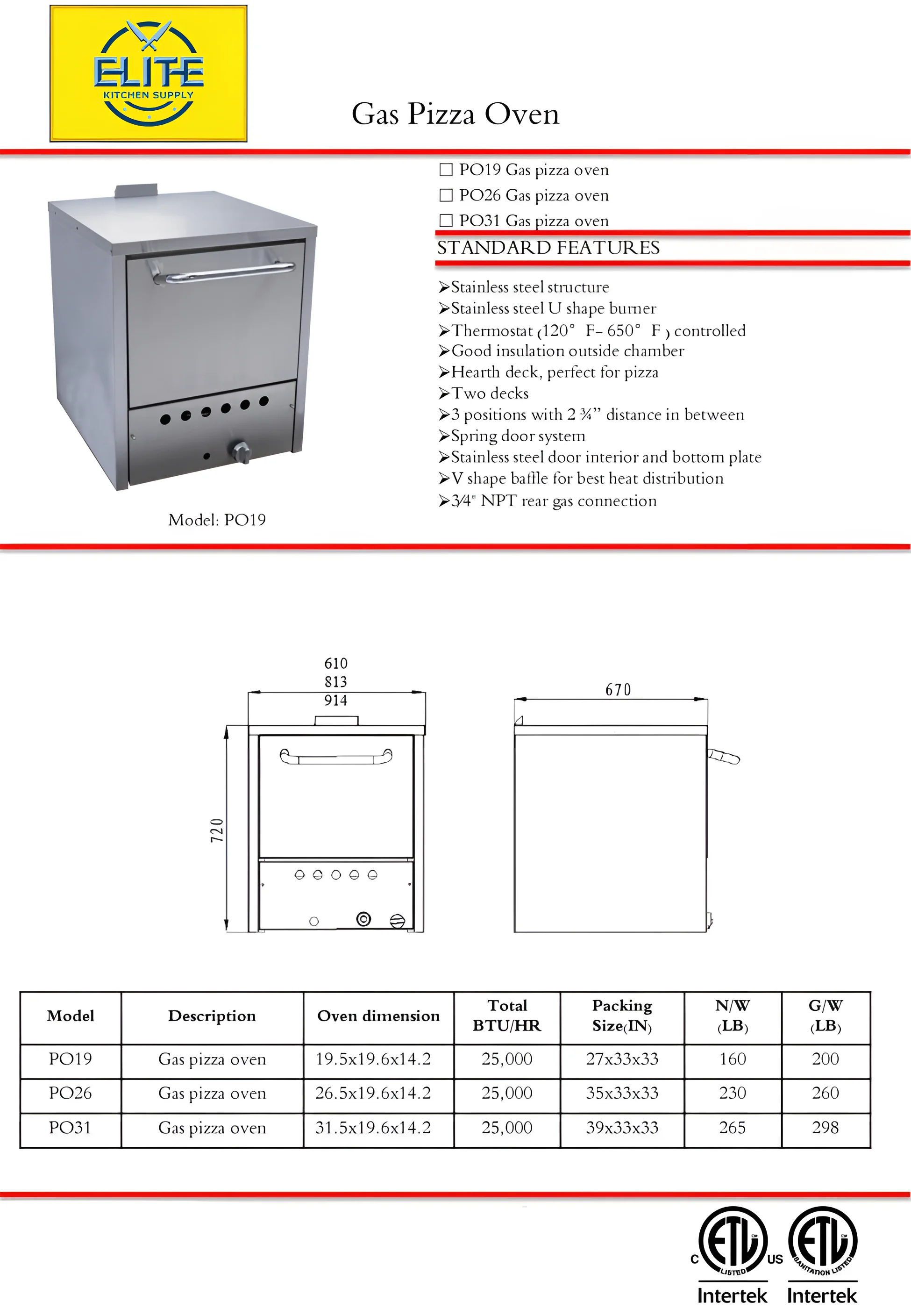 19 in. Commercial Countertop Pizza Oven, 200W Gas Pizza Oven, Bakery , NSF