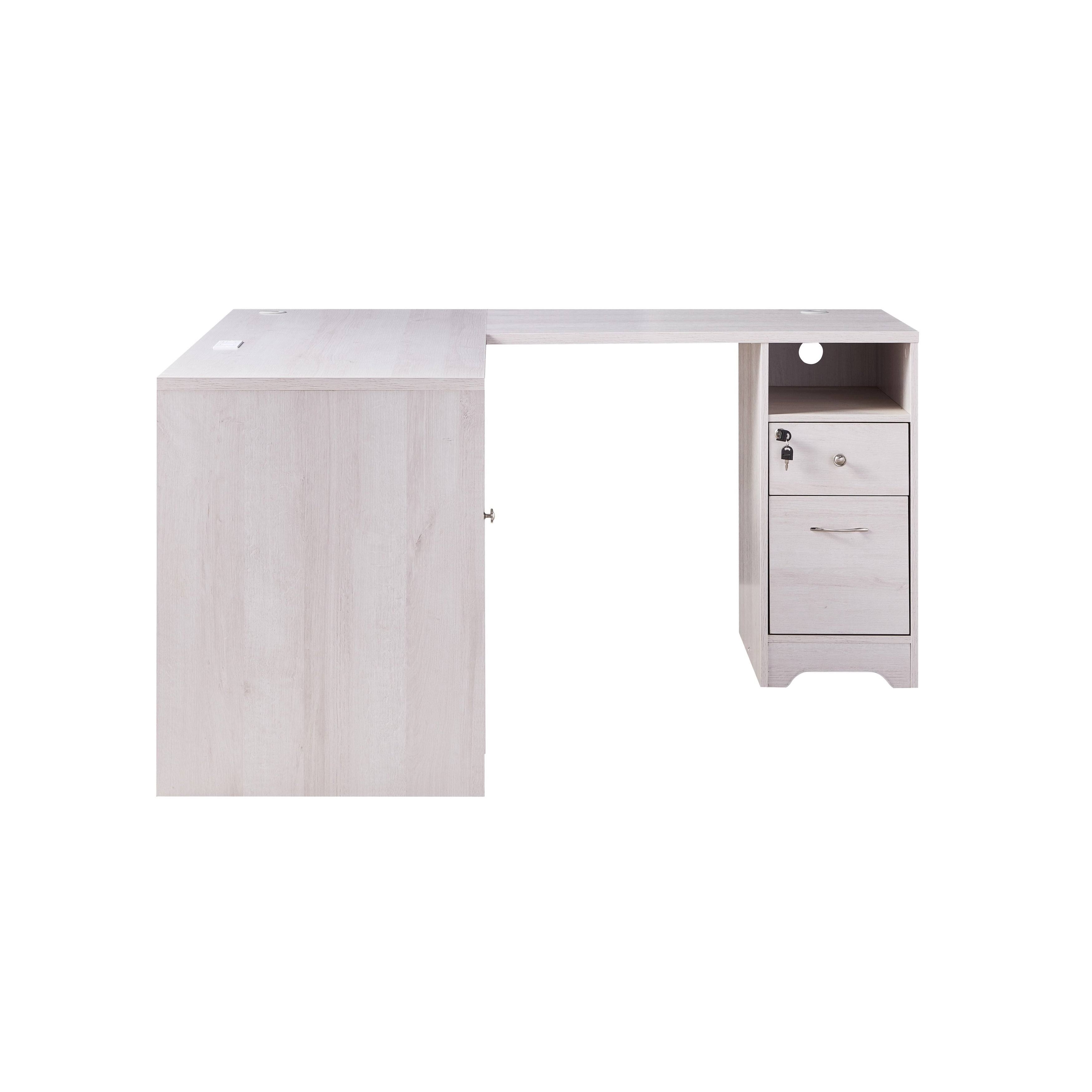 Furniture of America Barlon Modern 59-Inch L-Shape Desk with Locking Drawer - White Oak