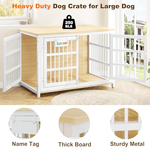EasyCom 48"/42"/33" Dog Crate Furniture with Name Tag, Heavy Duty Dog Kennel Indoor for Large Dogs