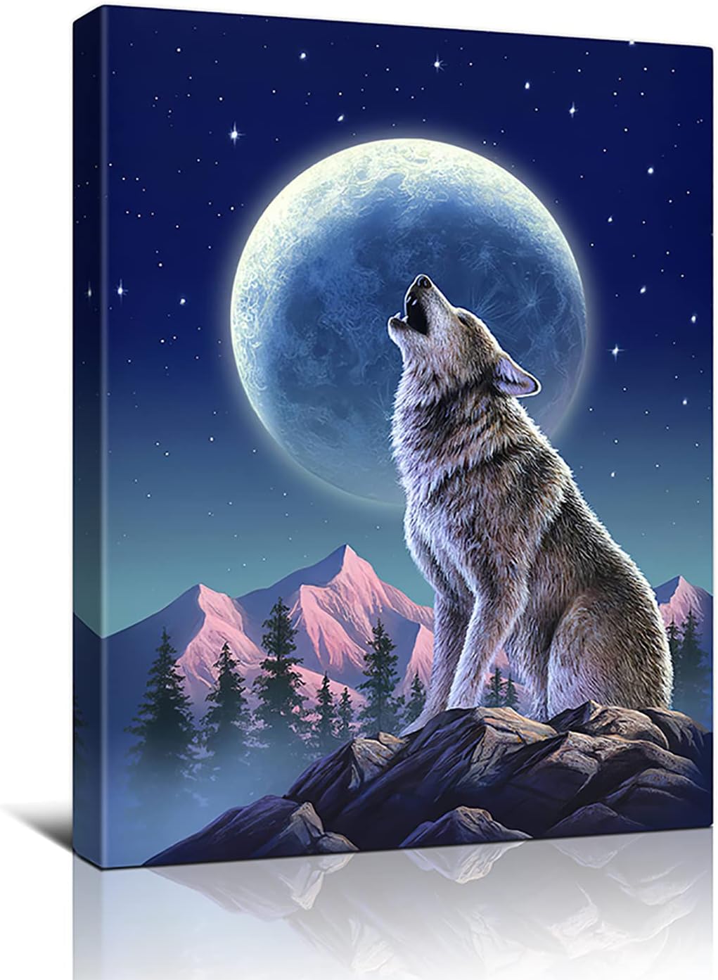 Wolf Canvas Print Wall Art Moon And Howling Wolf Painting Wall Decor Modern Artwork Framed Ready To Hang For Office Living Room Bedroom Kitchen Home