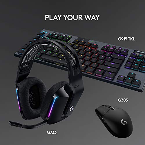 Logitech G733 Lightspeed Wireless Gaming Headset, Suspension Headband, Lightsync RGB, Blue VO!CE Mic, PRO-G Audio – Black, Gaming Headset Wireless