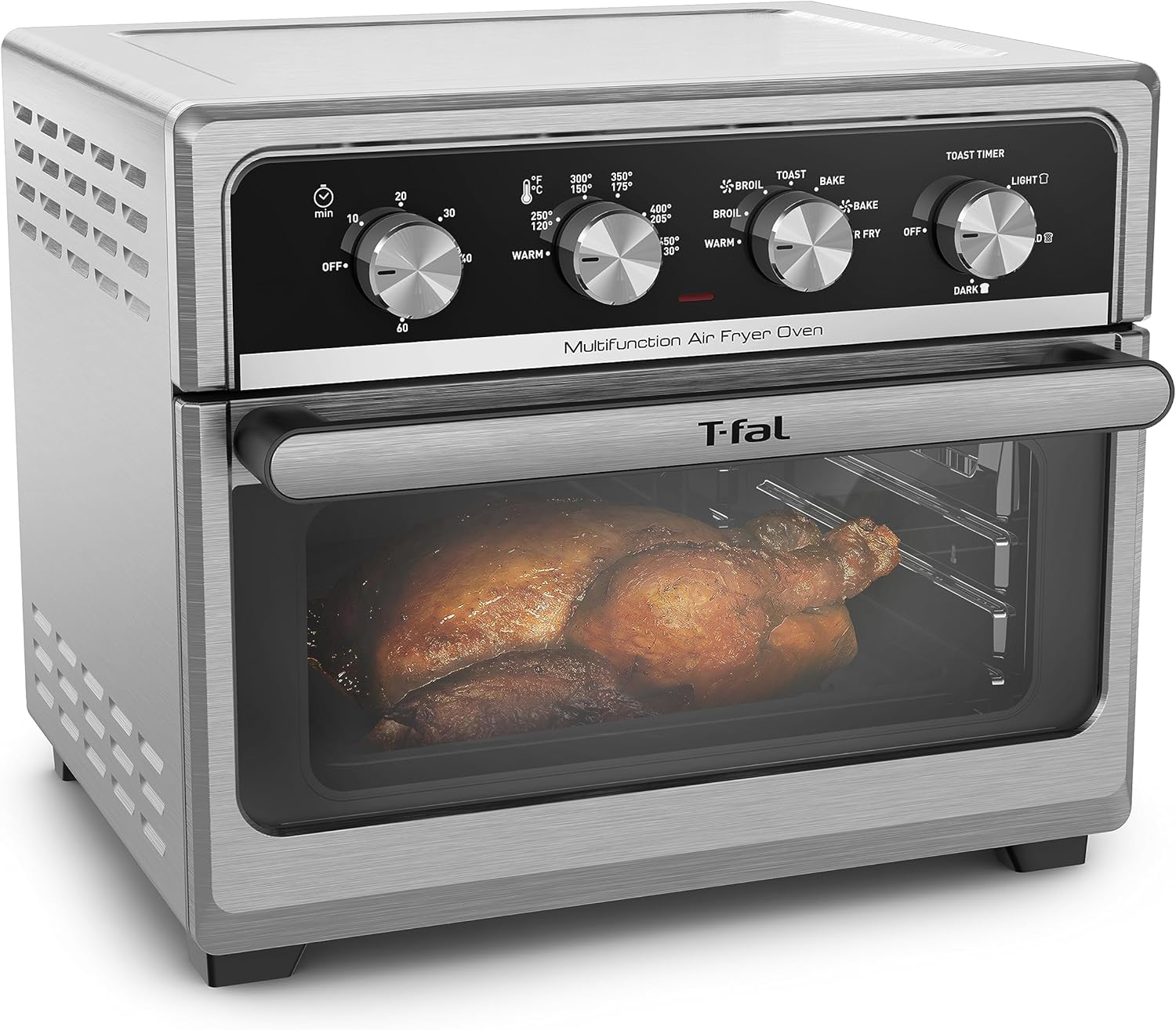 T-fal 9 in 1 Toaster Oven Air Fryer Combo Stainless Steel Convection Countertop Oven, Fast Heatup, 7 Pound Chicken Capacity, Extra Crispy Results