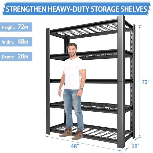5-Tier Heavy Duty Garage Shelving Unit with Wire Shelves,3000 LBS Capacity Metal Storage Rack 72"H x 48"W x 20"D