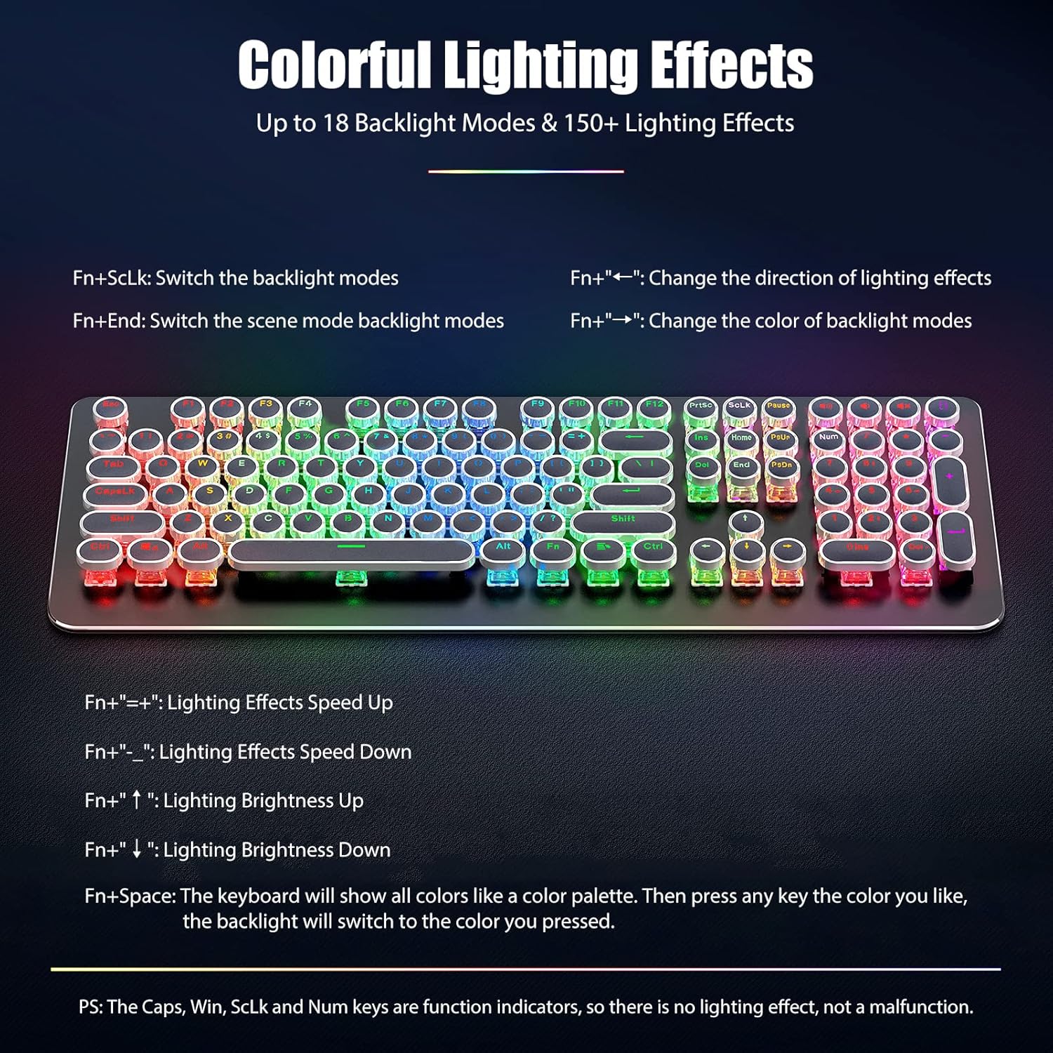 Typewriter Style Mechanical Gaming Keyboard with True RGB LED Backlight