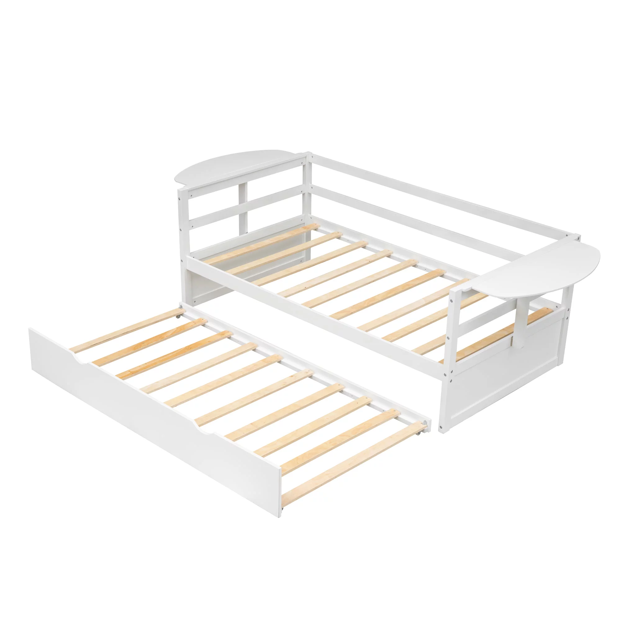 Euroco Pine Wood Twin Size Daybed with Trundle and Foldable Tables, White