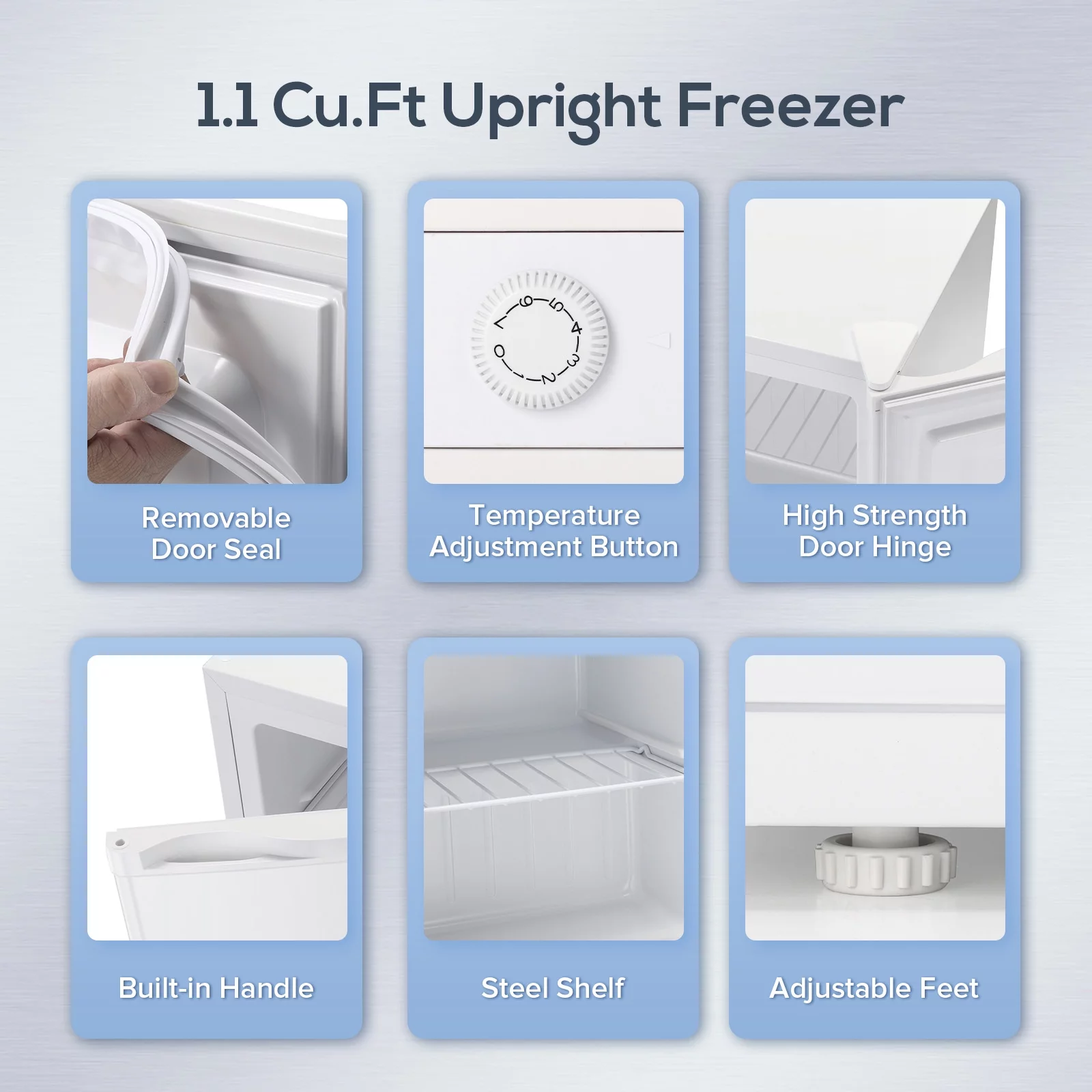 Auseo Mini Freezer Countertop, Energy Saving 1.1 Cu.ft, Single Door Compact Upright Freezer with Reversible Door for Home/Office/Kitchen-Silver
