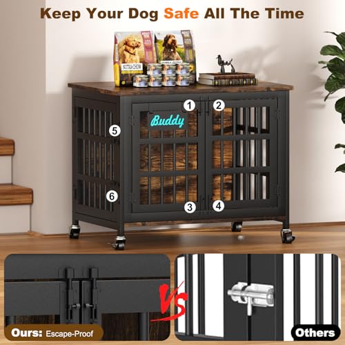 EasyCom 48"/42"/33" Dog Crate Furniture with Name Tag, Heavy Duty Dog Kennel Indoor for Large Dogs