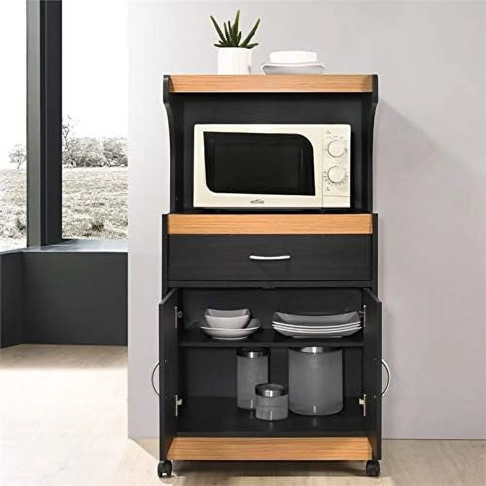 Microwave Kitchen Cart In Black Beech