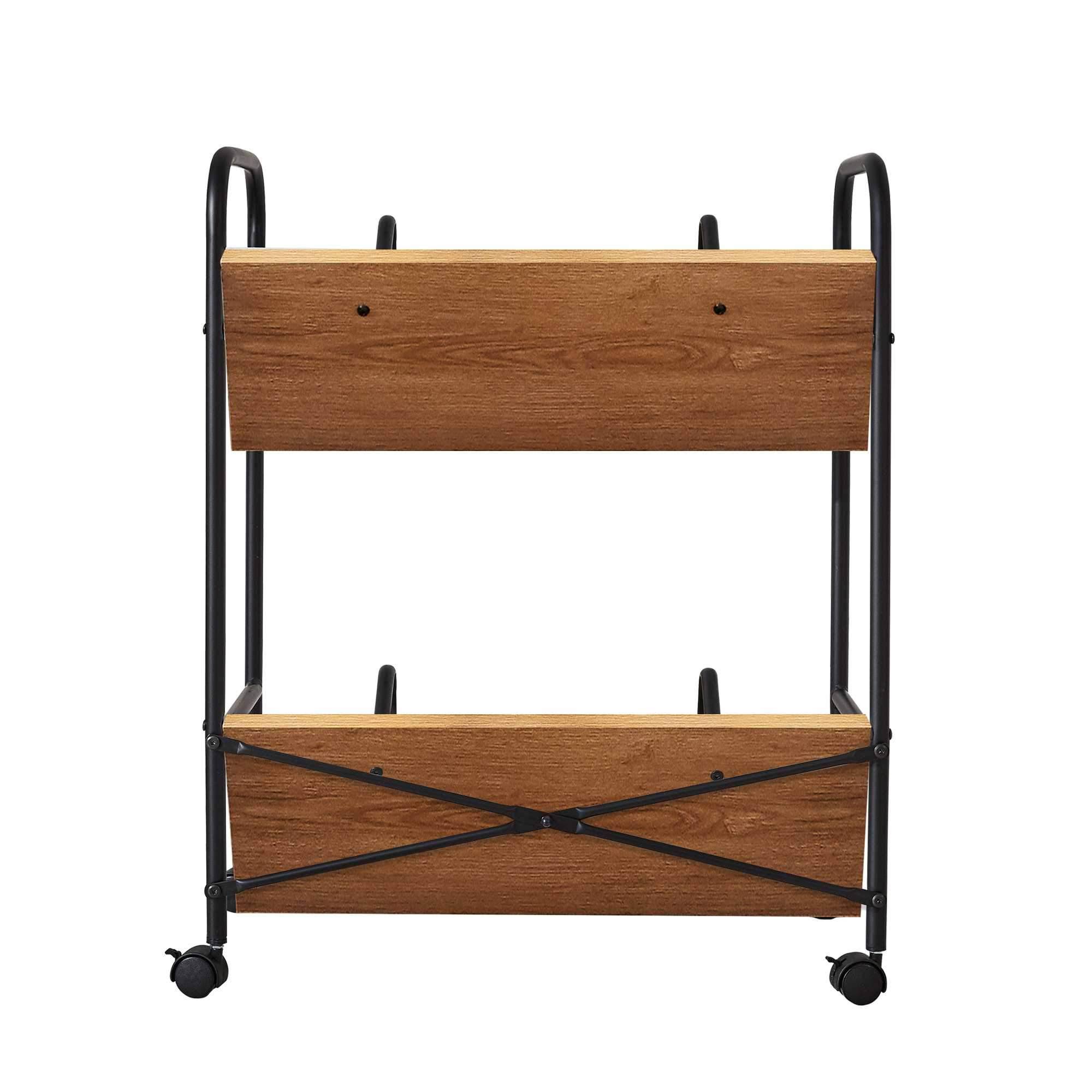 Querencia 2-Tier Wood Metal Double Sided Sloped Mobile Book Cart
