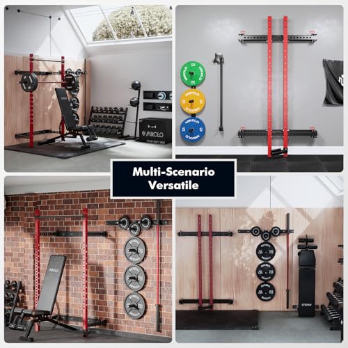 Mikolo 2" x 2" Folding Wall Mounted Squat Rack, 1000 Pounds Capacity Power Rack with Pull Up Bar, J Hooks and Other Attachments, Space-Saving Home Gym