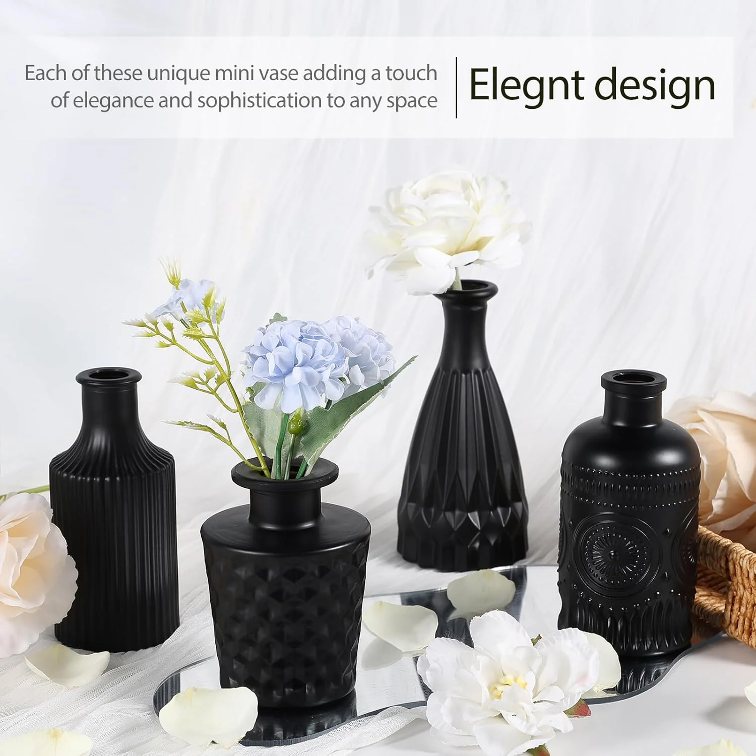 Mini Vintage Glass Bud Vases, Rustic Theme, Green &amp; Black, Set of 12