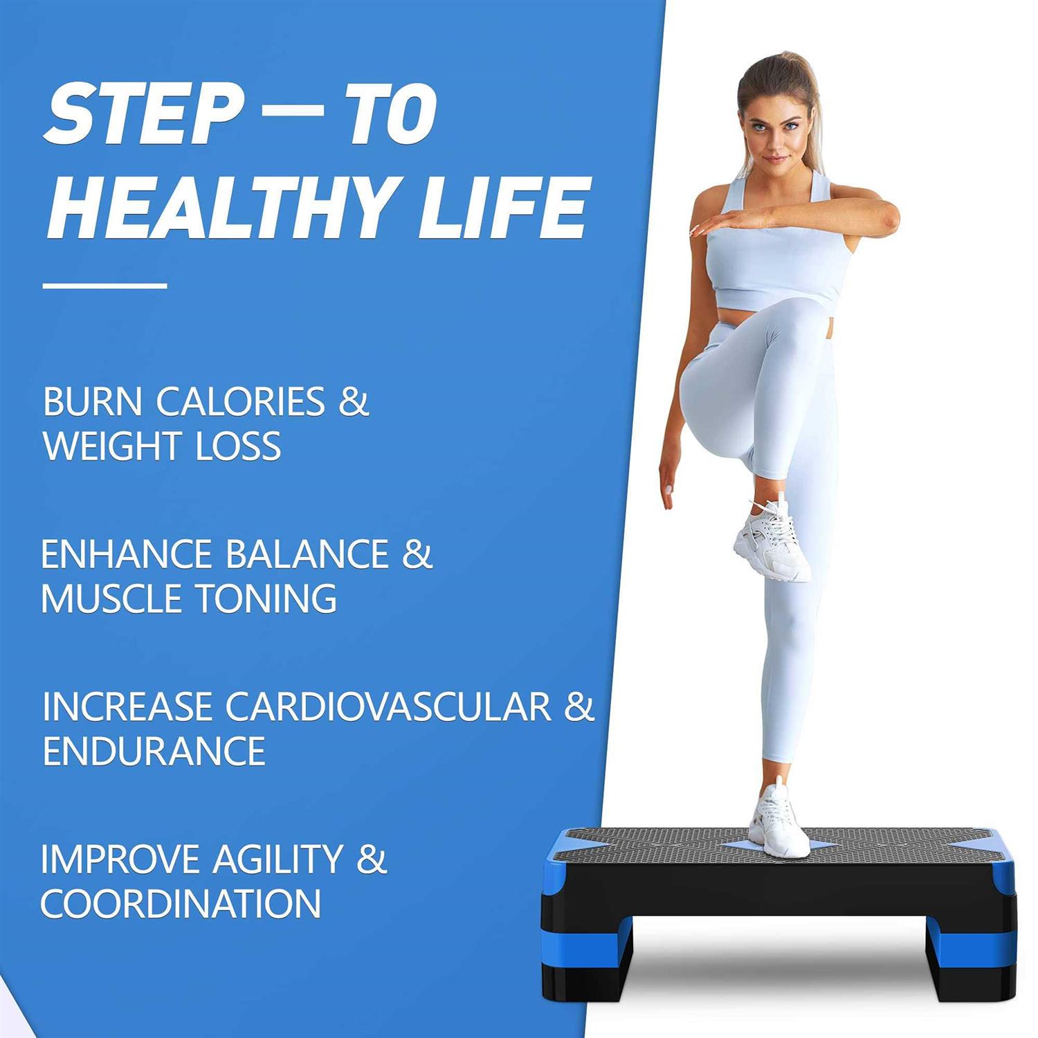 GYMMAGE Aerobic Exercise Step Adjustable Aerobic Stepper for Exercise Workout Step Platform for Step Up - Sports Supplies Online Store