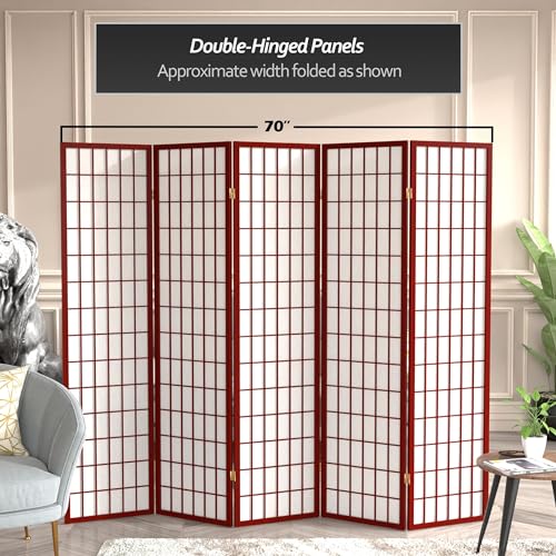 Red Lantern 6 ft. Tall Window Pane Shoji Screen-Natural-4 Panels Room Divider