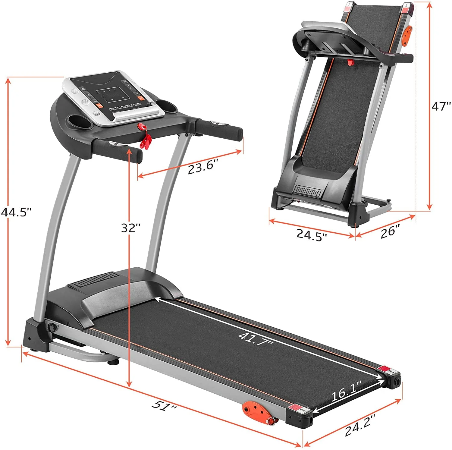 Foldable Electric Treadmill Motorized Running Machine Folding Easy Assembly Walking Jogging for Office Home Gym Workout