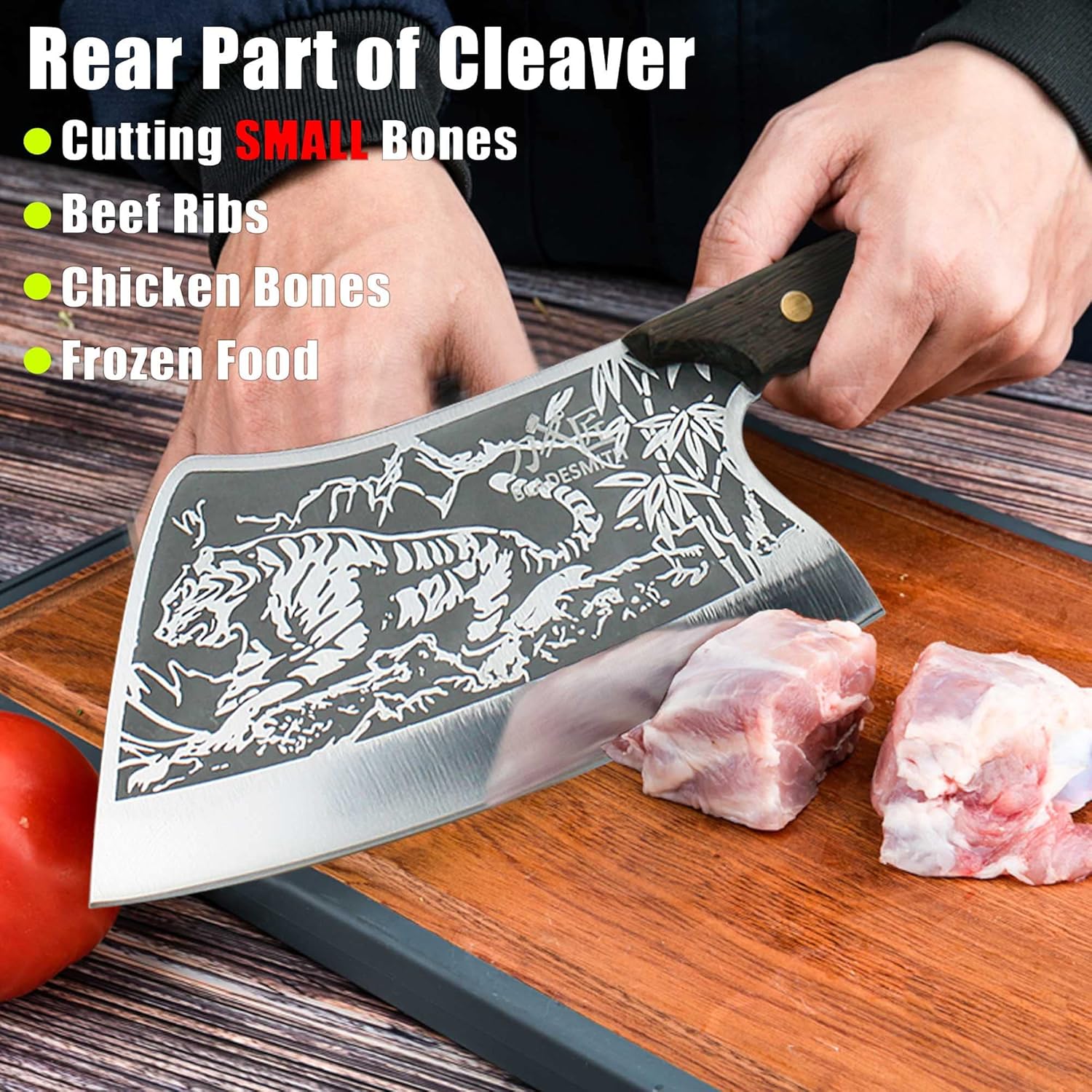 BLADESMITH Meat Cleaver Knife, Heavy Duty Chopping Knife, High Carbon Steel Full Tang Butcher Knife with Sheath