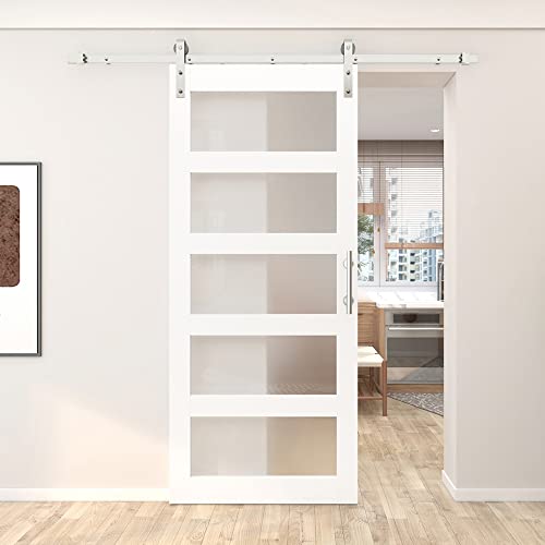 BARNSMITH 42in x 84in Glass Barn Door with 7FT Sliding Door Hardware Kit Included & Handle