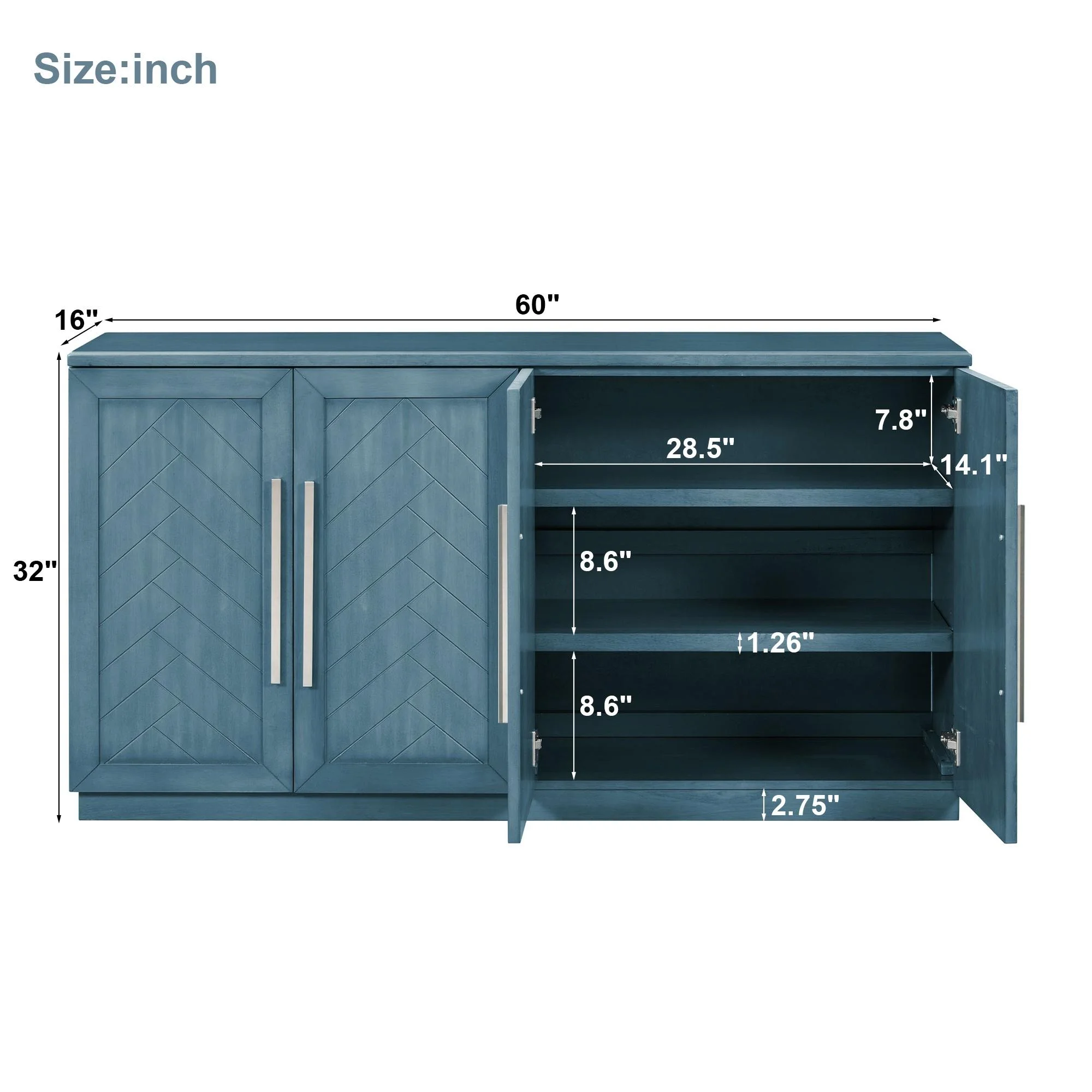 Blue Buffet Cabinet, FURNINEST Accent Cabinet with 4 Doors, Farmhouse Buffet Cabinet with Adjustable Shelves