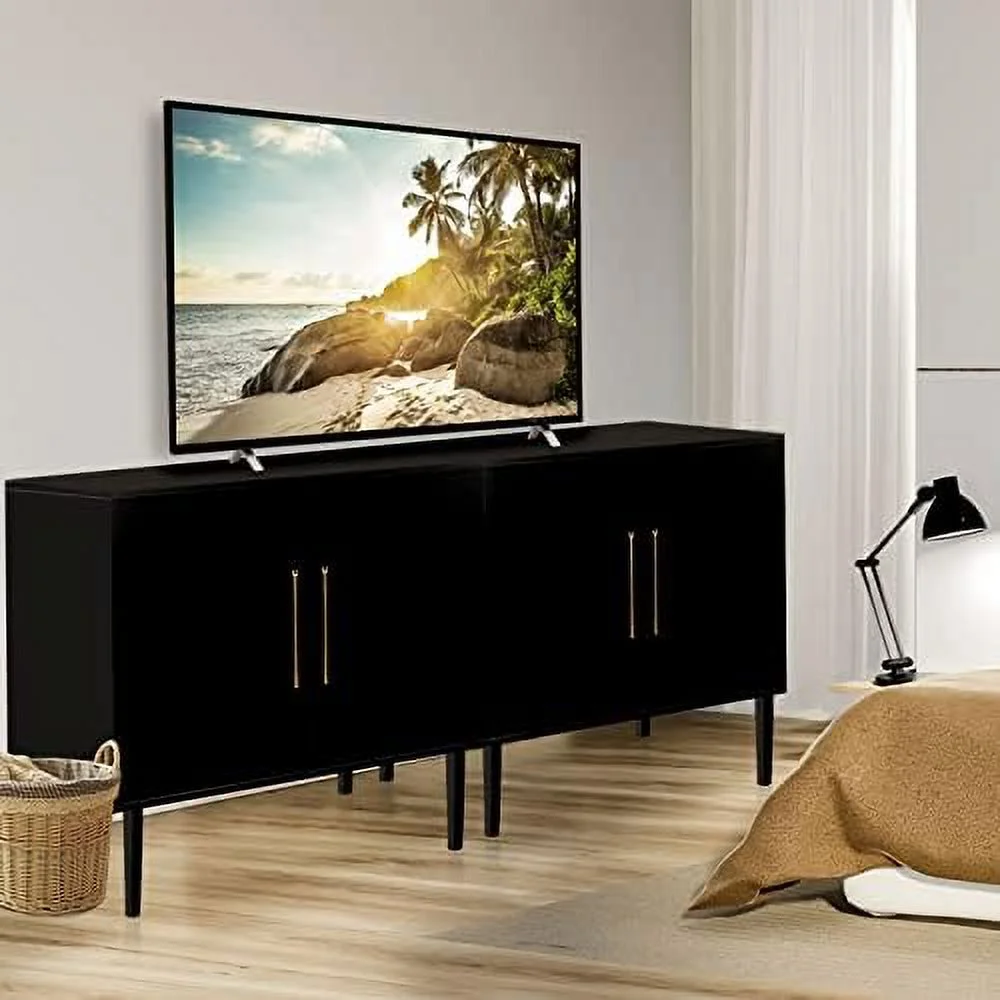 TJUNBOLIFE Set of 2 Black Side  Cabinet  Free Standing Cabinets  Wood Accent Cabinet with Doors  Black Sideboard for Bedroom  Kitchen Home Office