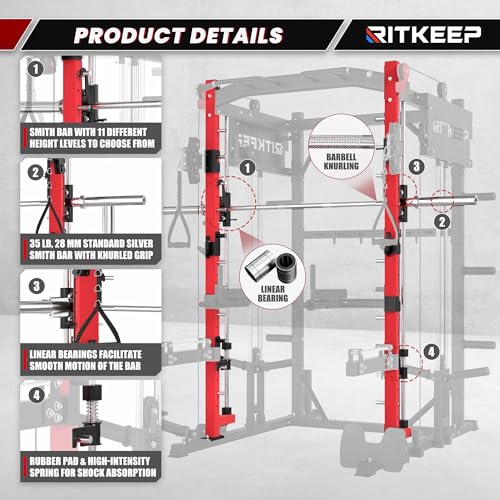 Smith Machine with Jammer Arms & Leg Press with Adjustable Dual Pulley Ratio (1:1 & 2:1), PMAX-4750 All-in-One Commercial & Home Gym Equipment