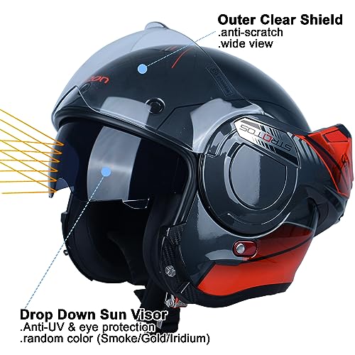 BEON Full Face Motorcycle Helmet DOT Approved, 180° Reversible Chin Guard Modular Pilot Helmet with Anti-Fog Dual Visors for Adult Men Women (S-XXL)