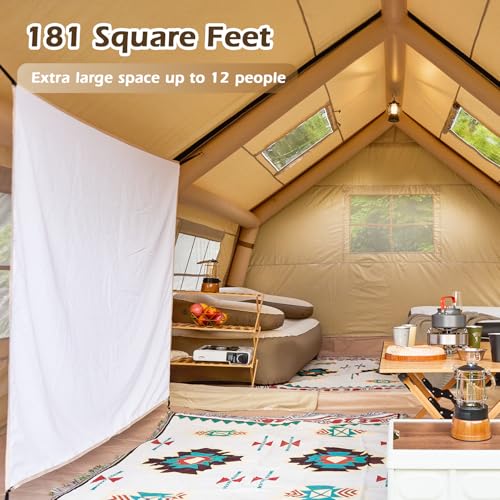 YOLENY Inflatable Tents for Camping, 4/6/8/10/12 Person Tent with TPU Skylight, Mesh Windows, Stove Jack & Pump, Easy Setup 4 Season Glamping Tent