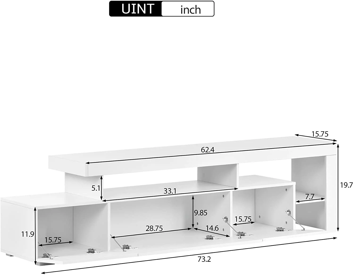 High Gloss LED TV Stand With 16 Colors LED Lights, For Tvs Up To 70 Inches